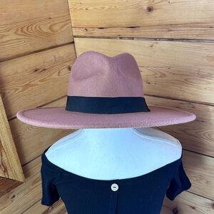 Blush Pink Wide Brim Fedora Hat Faux Suede Boho Western